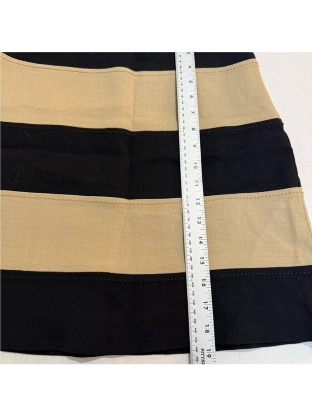 Kate Spade New York Stripe Mini Skirt Black Tan Wool Blend Size 2 Lined Side Zip - Picture 9 of 10